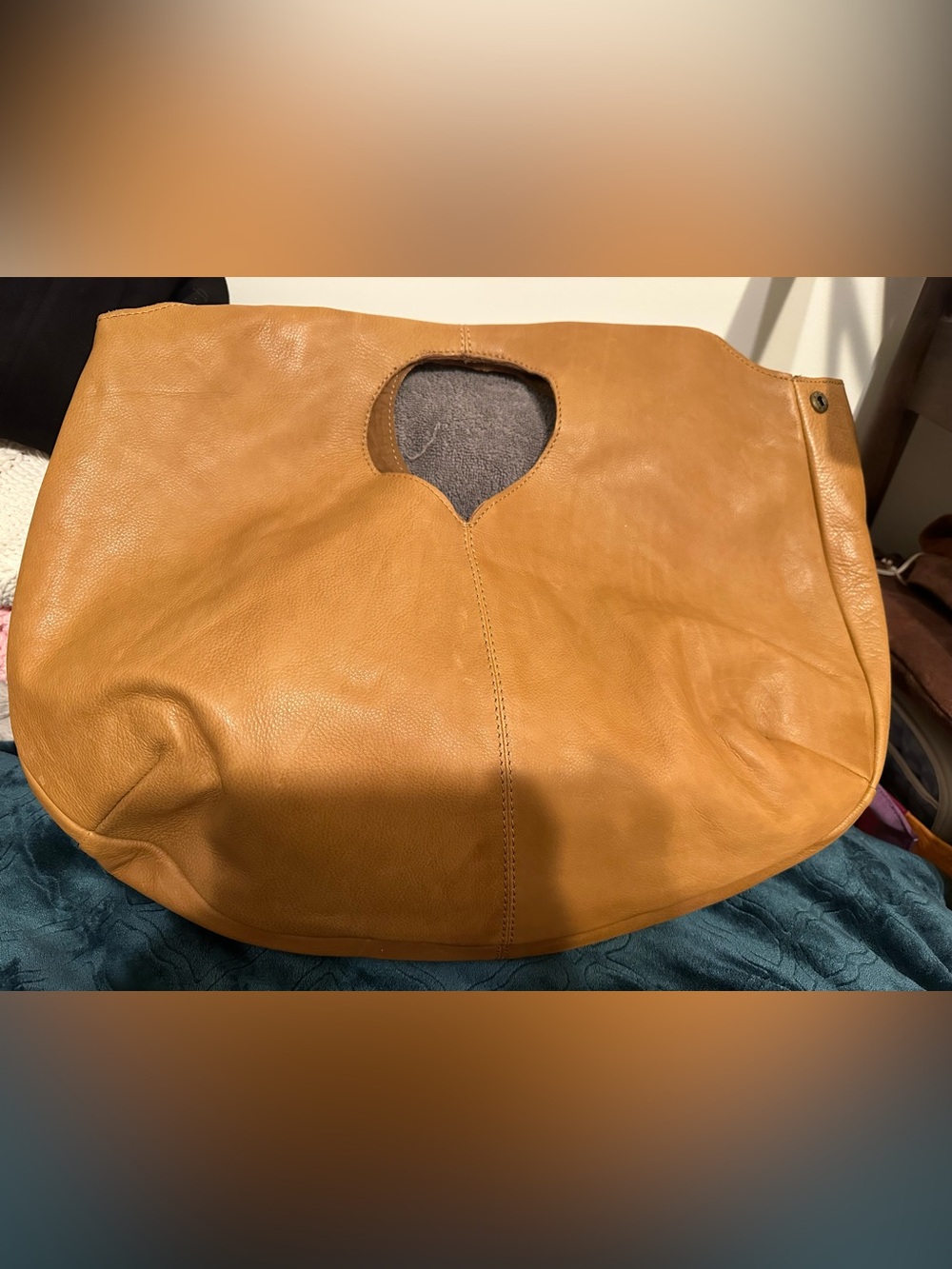 Tan Leather Tote with Cutout Handle